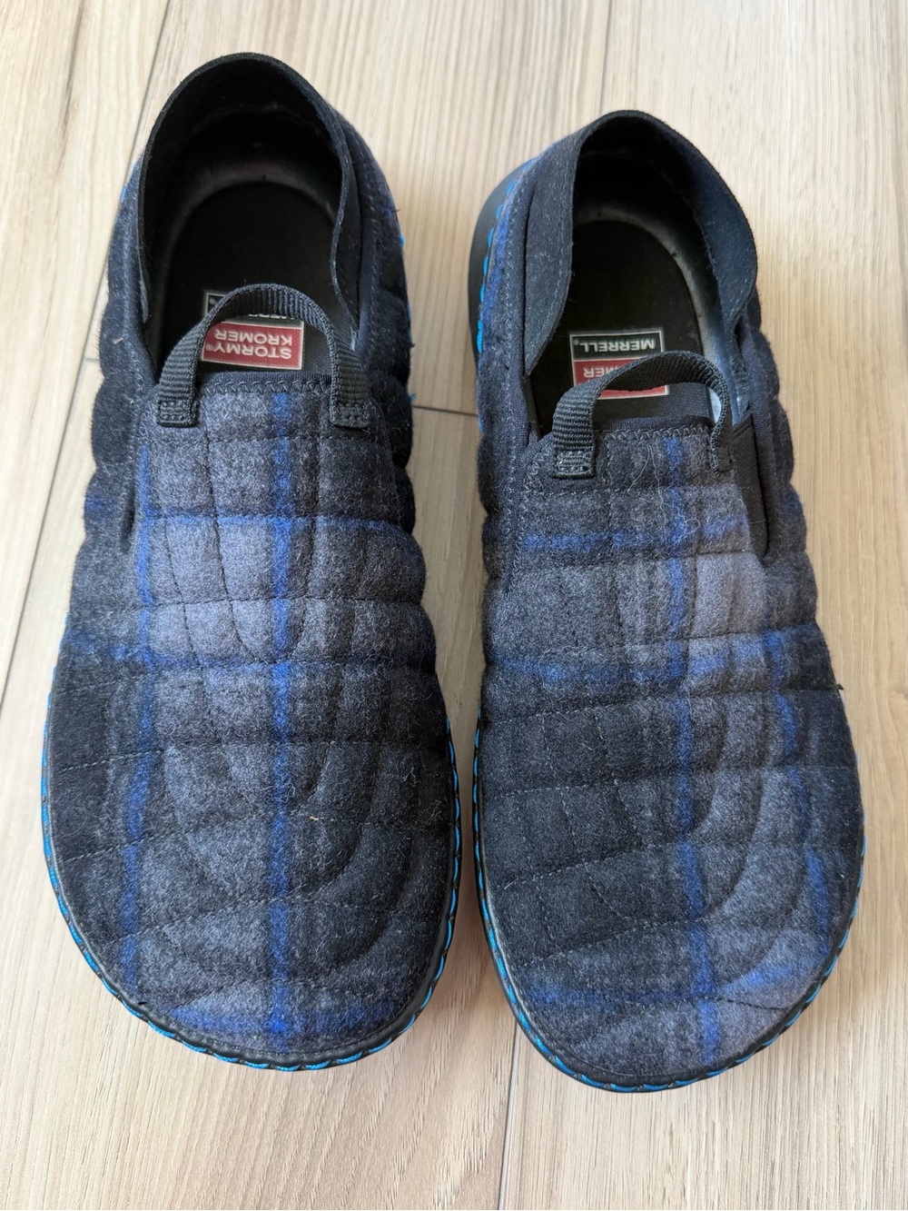 Merrell Hut Moc Stormy Kromer Men's Black & Blue Quilted Slip-On Shoes Sz 8